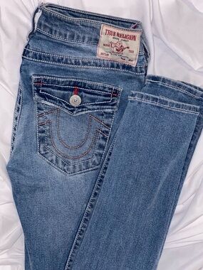 True Religion Women's Light Blue Skinny Jeans with Signature Stitch